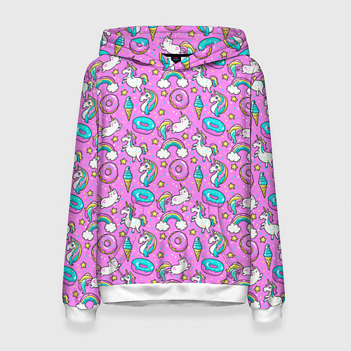 Женская толстовка Единороги и пончики / 3D-Белый – фото 1