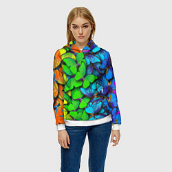 Толстовка-худи женская Радужные бабочки, цвет: 3D-белый — фото 2