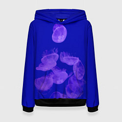 Толстовка-худи женская Медузы в синей глубине, цвет: 3D-черный