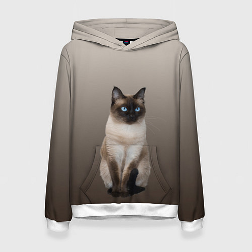 Женская толстовка Сиамский кот голубые глаза / 3D-Белый – фото 1