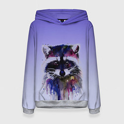 Толстовка-худи женская Енот акварелью потеки, цвет: 3D-меланж