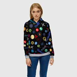 Толстовка-худи женская BITCOIN PATTERN БИТКОИН Z, цвет: 3D-меланж — фото 2