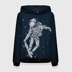 Толстовка-худи женская Космический Скейтбординг, цвет: 3D-черный