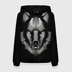 Толстовка-худи женская Волк из волнистых линий, цвет: 3D-черный