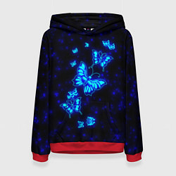 Толстовка-худи женская Неоновые бабочки, цвет: 3D-красный