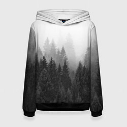 Толстовка-худи женская Туманный лес, цвет: 3D-черный