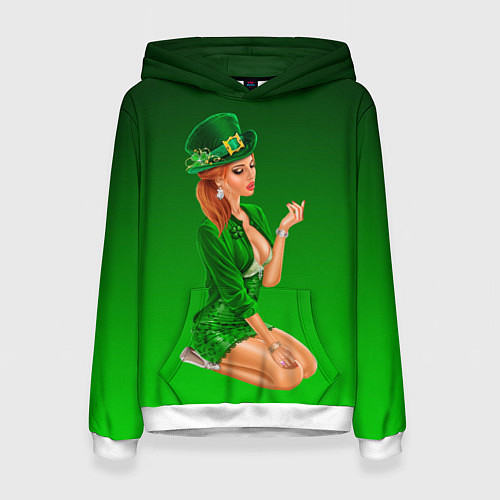 Женская толстовка Девушка лепрекон в зеленом / 3D-Белый – фото 1