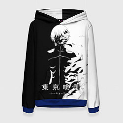 Толстовка-худи женская Токийский гуль черно белый Кен, цвет: 3D-синий