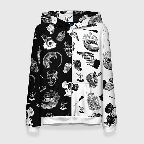 Женская толстовка КРОВОСТОК ТАТУИРОВКИ ЧБ / 3D-Белый – фото 1