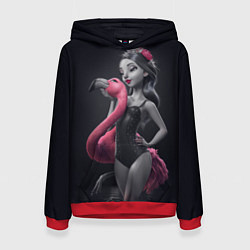 Толстовка-худи женская Девушка с фламинго, цвет: 3D-красный