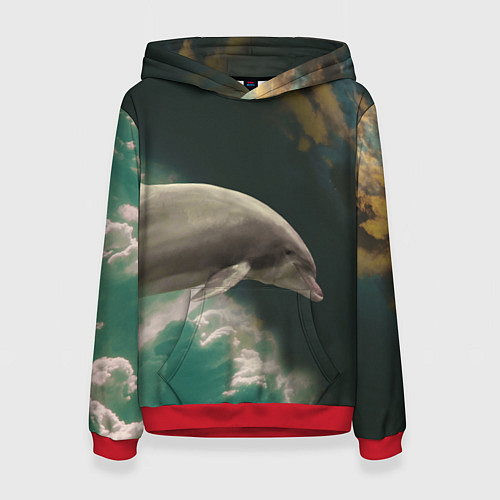 Женская толстовка Дельфин в облаках / 3D-Красный – фото 1