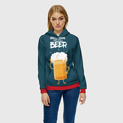 Толстовка-худи женская Great Ideas start with a BEER, цвет: 3D-красный — фото 2