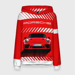 Толстовка-худи женская PORSCHE ПОРШЕ RED STYLE, цвет: 3D-белый