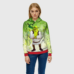 Толстовка-худи женская Задумчивый Шрек, цвет: 3D-красный — фото 2