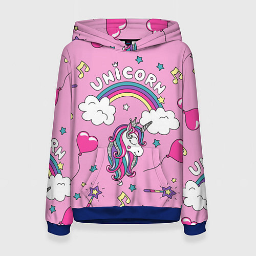 Женская толстовка Единорог Радужный / 3D-Синий – фото 1