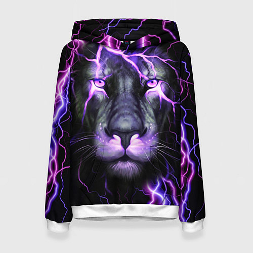 Женская толстовка НЕОНОВЫЙ ЛЕВ NEON LION / 3D-Белый – фото 1