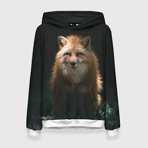 Женская толстовка Хитрый лис на черном фоне / 3D-Белый – фото 1
