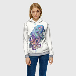 Толстовка-худи женская Осьминог яркий, цвет: 3D-меланж — фото 2