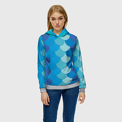 Толстовка-худи женская Синяя чешуя рыбы, цвет: 3D-меланж — фото 2