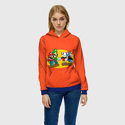 Толстовка-худи женская CupHead x Mario, цвет: 3D-синий — фото 2