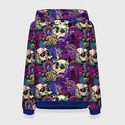 Женская толстовка Психоделика - черепа и грибы / 3D-Синий – фото 1