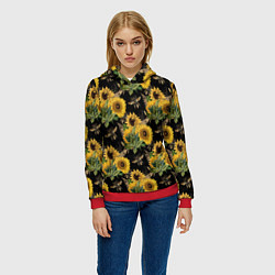 Толстовка-худи женская Fashion Sunflowers and bees, цвет: 3D-красный — фото 2