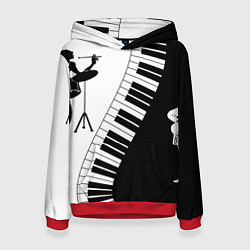 Толстовка-худи женская Черно Белое пианино, цвет: 3D-красный