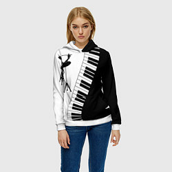 Толстовка-худи женская Черно Белое пианино, цвет: 3D-белый — фото 2