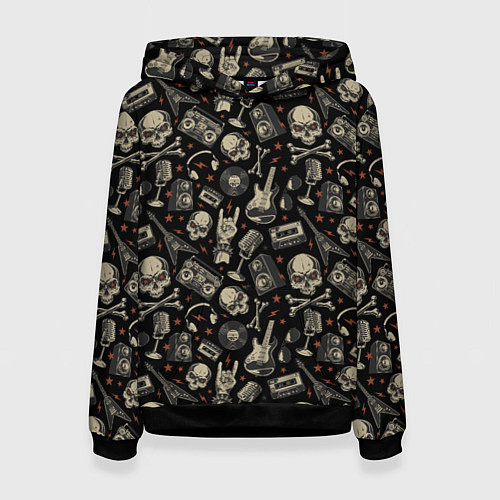 Женская толстовка Scull pattern rock / 3D-Черный – фото 1