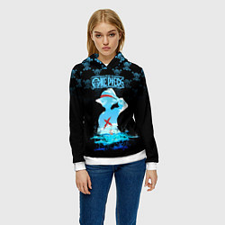 Толстовка-худи женская Луффи Пираты Соломенной Шляпы, цвет: 3D-белый — фото 2