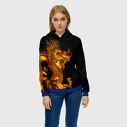 Толстовка-худи женская Золотой китайский дракон, цвет: 3D-синий — фото 2
