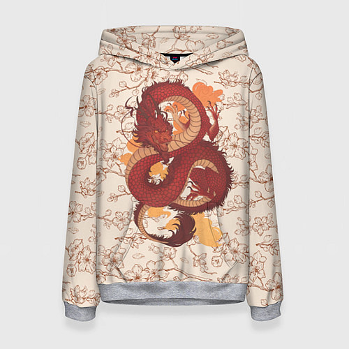 Женская толстовка Китайский Дракон и Сакура / 3D-Меланж – фото 1