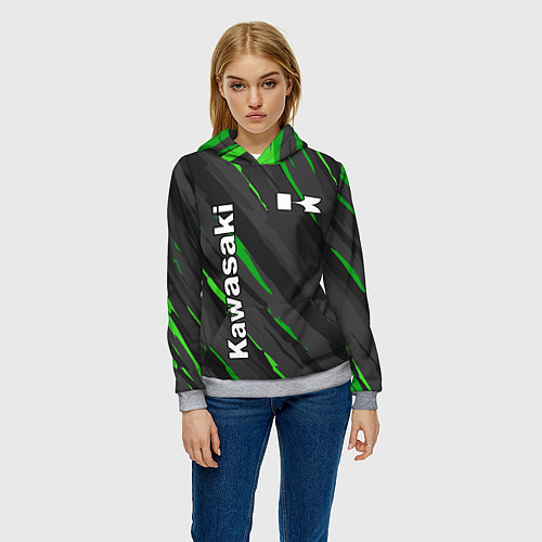 Женская толстовка KAWASAKI КАВАСАКИ SPORT / 3D-Меланж – фото 3