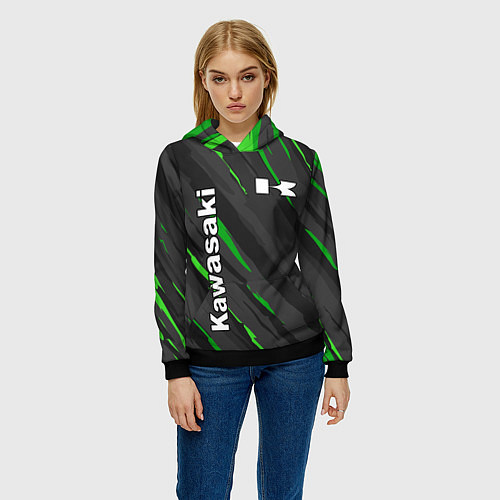 Женская толстовка KAWASAKI КАВАСАКИ SPORT / 3D-Черный – фото 3