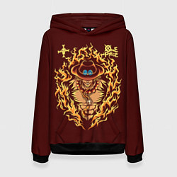 Толстовка-худи женская One Piece Портгас Д Эйс в огне, цвет: 3D-черный