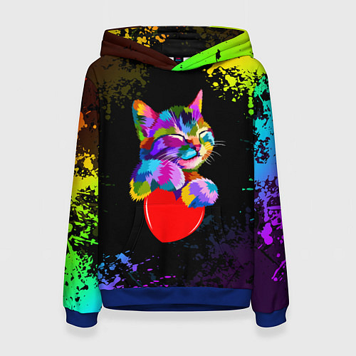 Женская толстовка РАДУЖНЫЙ КОТИК RAINBOW KITTY / 3D-Синий – фото 1