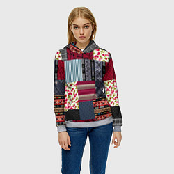 Толстовка-худи женская Деревенский стиль Пэчворк, цвет: 3D-меланж — фото 2