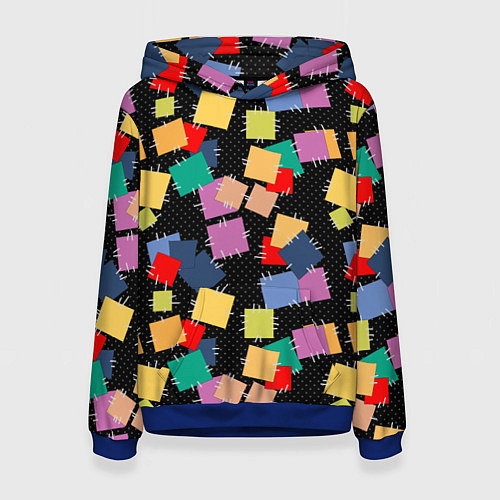 Женская толстовка Заплатки на черном фоне / 3D-Синий – фото 1