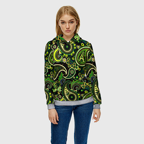 Женская толстовка Ярко зеленые славянские узоры / 3D-Меланж – фото 3