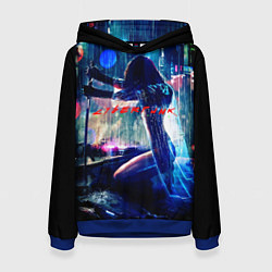 Толстовка-худи женская Cyberpunk девушка с катаной, цвет: 3D-синий