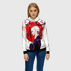 Толстовка-худи женская НАД ВЕТВЯМИ САКУРЫ, цвет: 3D-черный — фото 2