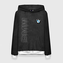 Толстовка-худи женская BMW LOGO AND INSCRIPTION, цвет: 3D-белый