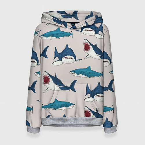 Женская толстовка Кровожадные акулы паттерн / 3D-Меланж – фото 1