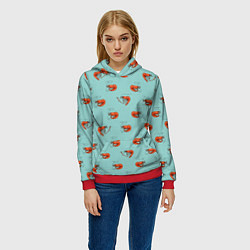 Толстовка-худи женская Креветки паттерн, цвет: 3D-красный — фото 2