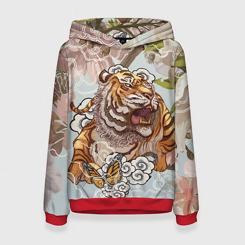 Женская толстовка Тигр в облаках / 3D-Красный – фото 1