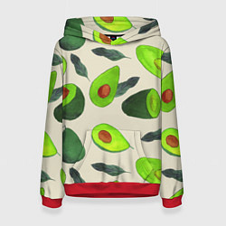 Толстовка-худи женская Авокадо - фруктовый паттерн, цвет: 3D-красный