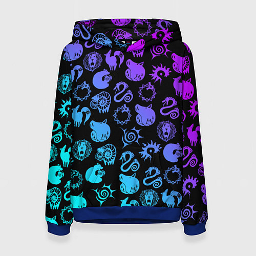 Женская толстовка 7 СМЕРТНЫХ ГРЕХОВ НЕОН ЭМБЛЕМЫ / 3D-Синий – фото 1