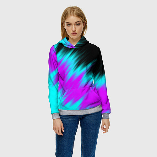 Женская толстовка НЕОНОВЫЕ ПОЛОСЫ И НИЧЕГО ЛИШНЕГО NEON STRIPES / 3D-Меланж – фото 3