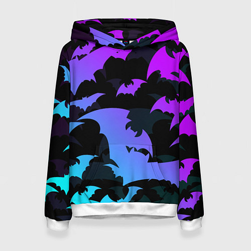 Женская толстовка ЛЕТУЧИЕ МЫШИ ХЕЛЛОУИН НЕОН HALLOWEEN NEON / 3D-Белый – фото 1