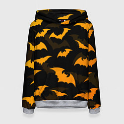 Толстовка-худи женская ЛЕТУЧИЕ МЫШИ НОЧЬ ХЕЛЛОУИН HALLOWEEN NIGHT BATS, цвет: 3D-меланж